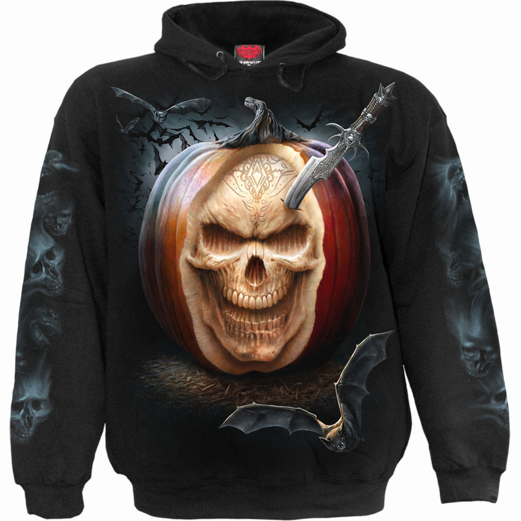 Spiral Unisex Pullover Hoodie: Carving Death (Black) (Back & Sleeve Print)