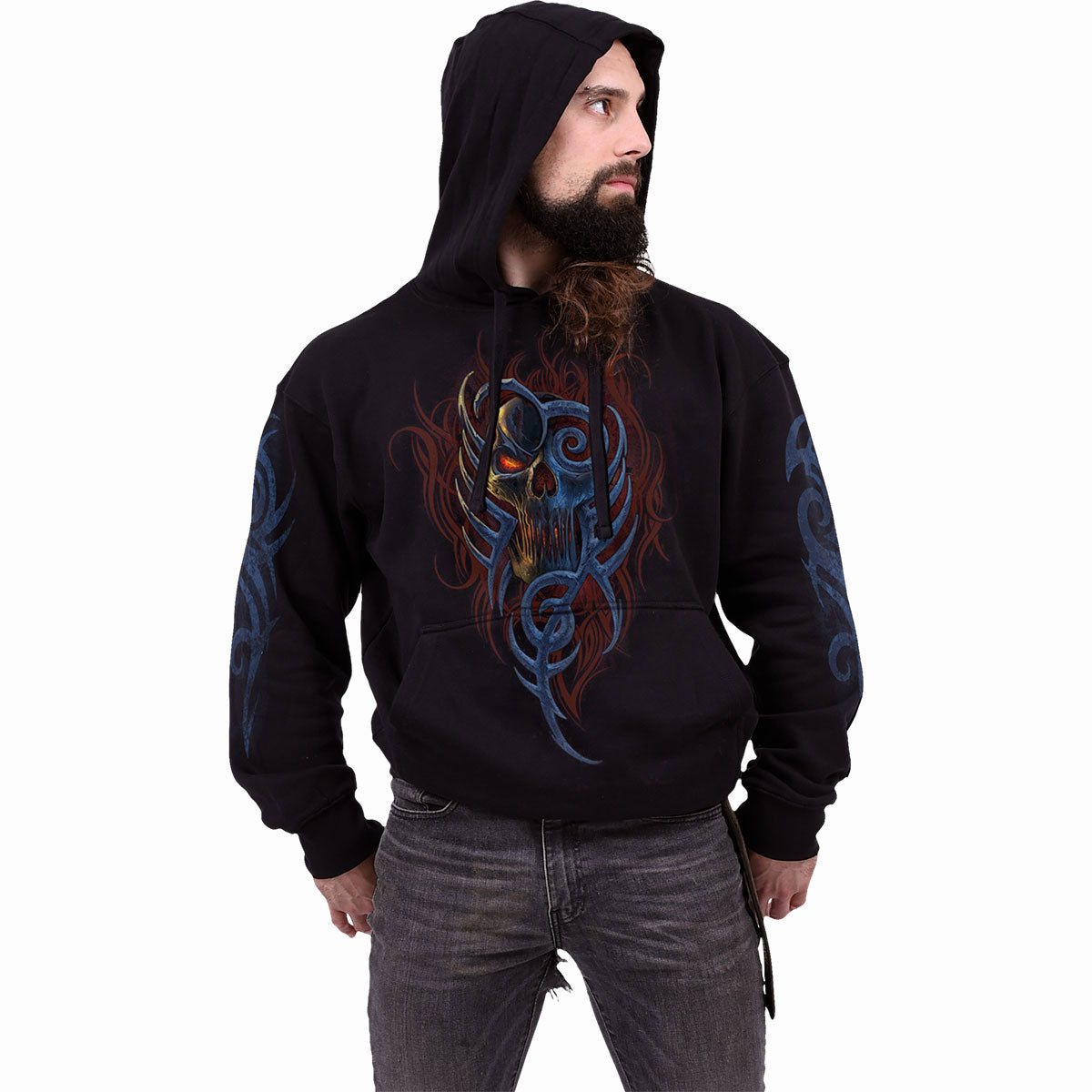Spiral Unisex Pullover Hoodie: Oblivion (Black) (Back & Sleeve Print)