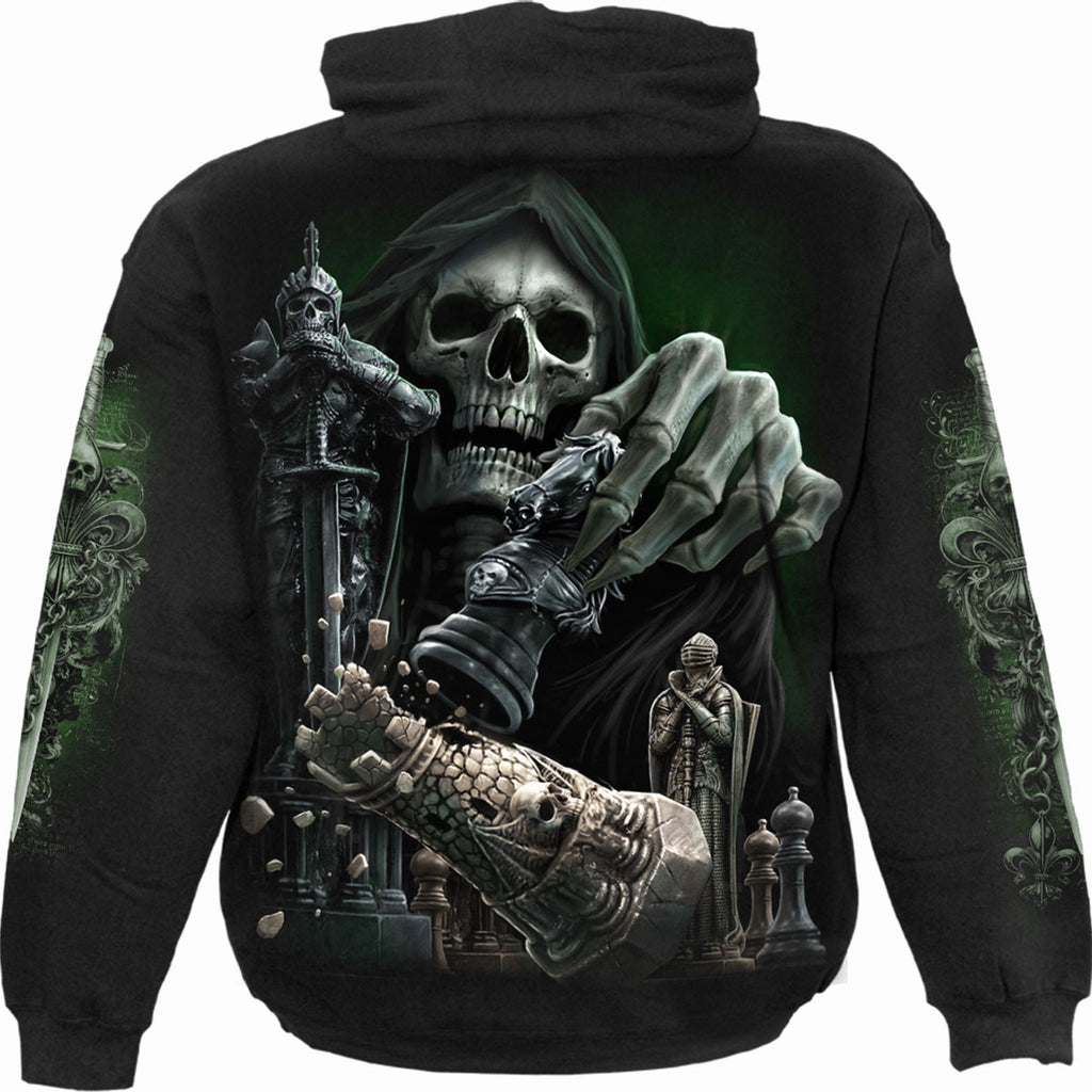 Spiral Unisex Pullover Hoodie: Checkmate (Black) (Back & Sleeve Print)