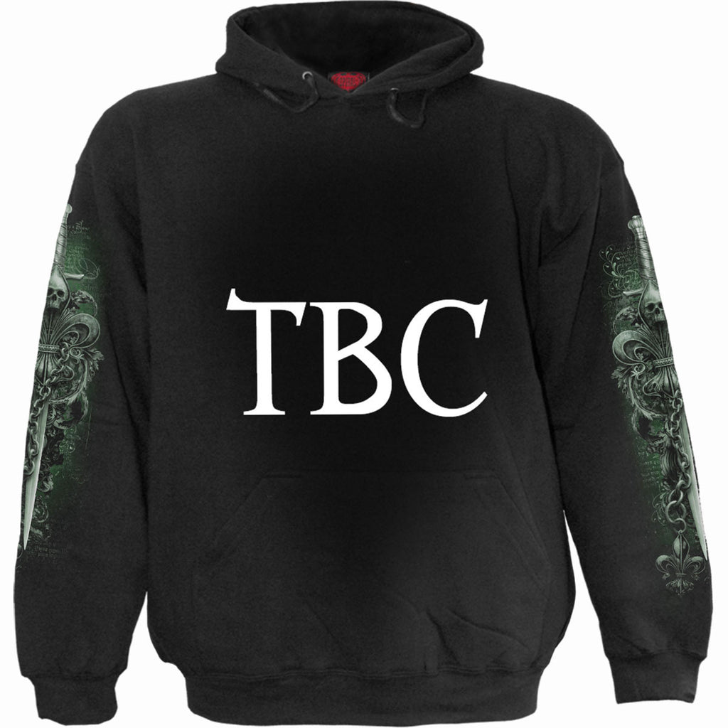 Spiral Unisex Pullover Hoodie: Checkmate (Black) (Back & Sleeve Print)