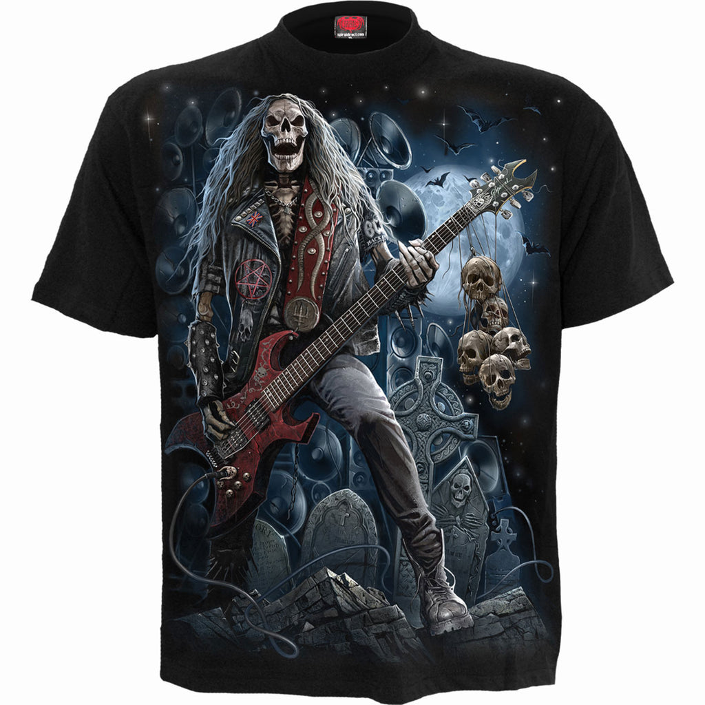Spiral Unisex T-Shirt: Grim Rocker (Black) (Back Print)