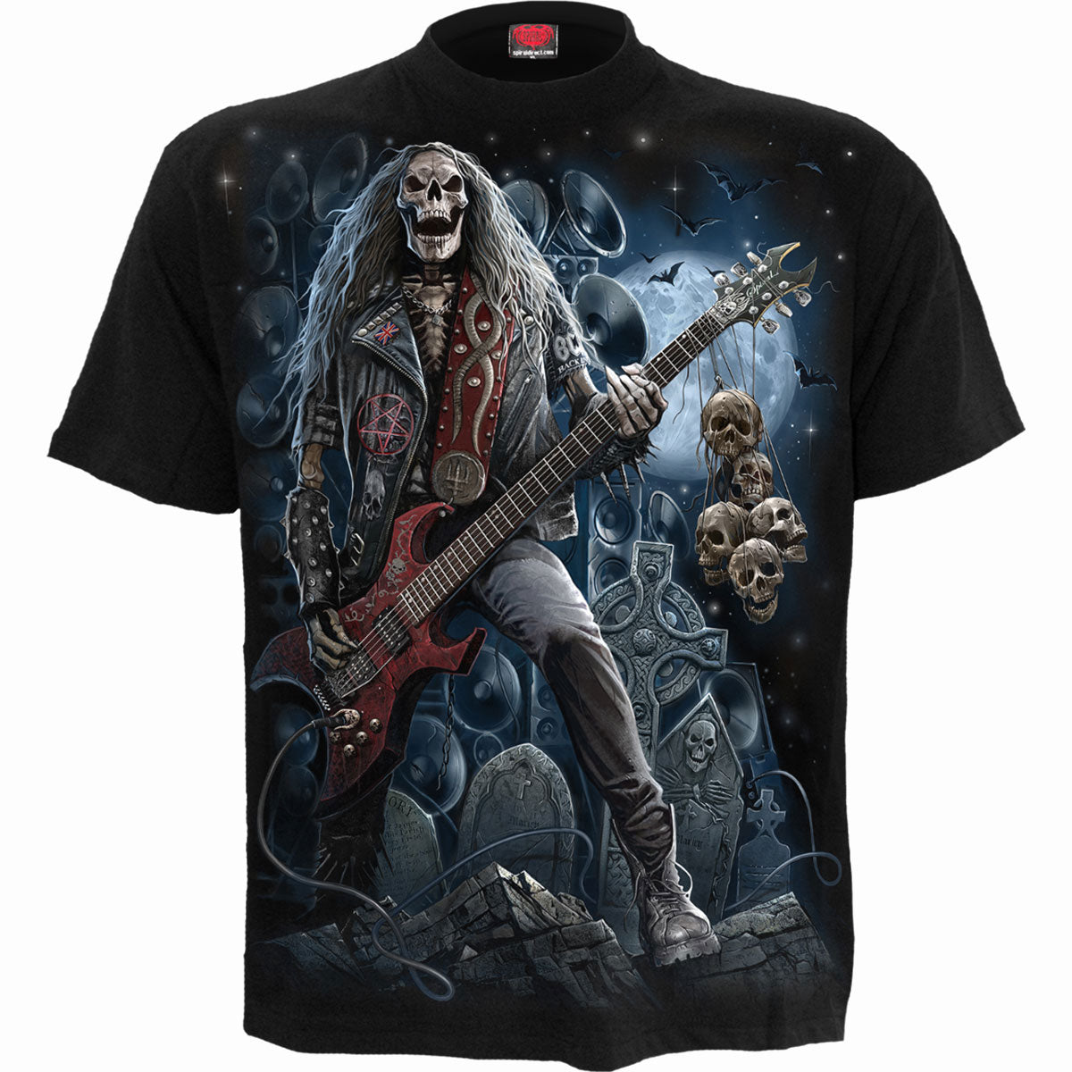 Spiral Unisex T-Shirt: Grim Rocker (Black) (Back Print)