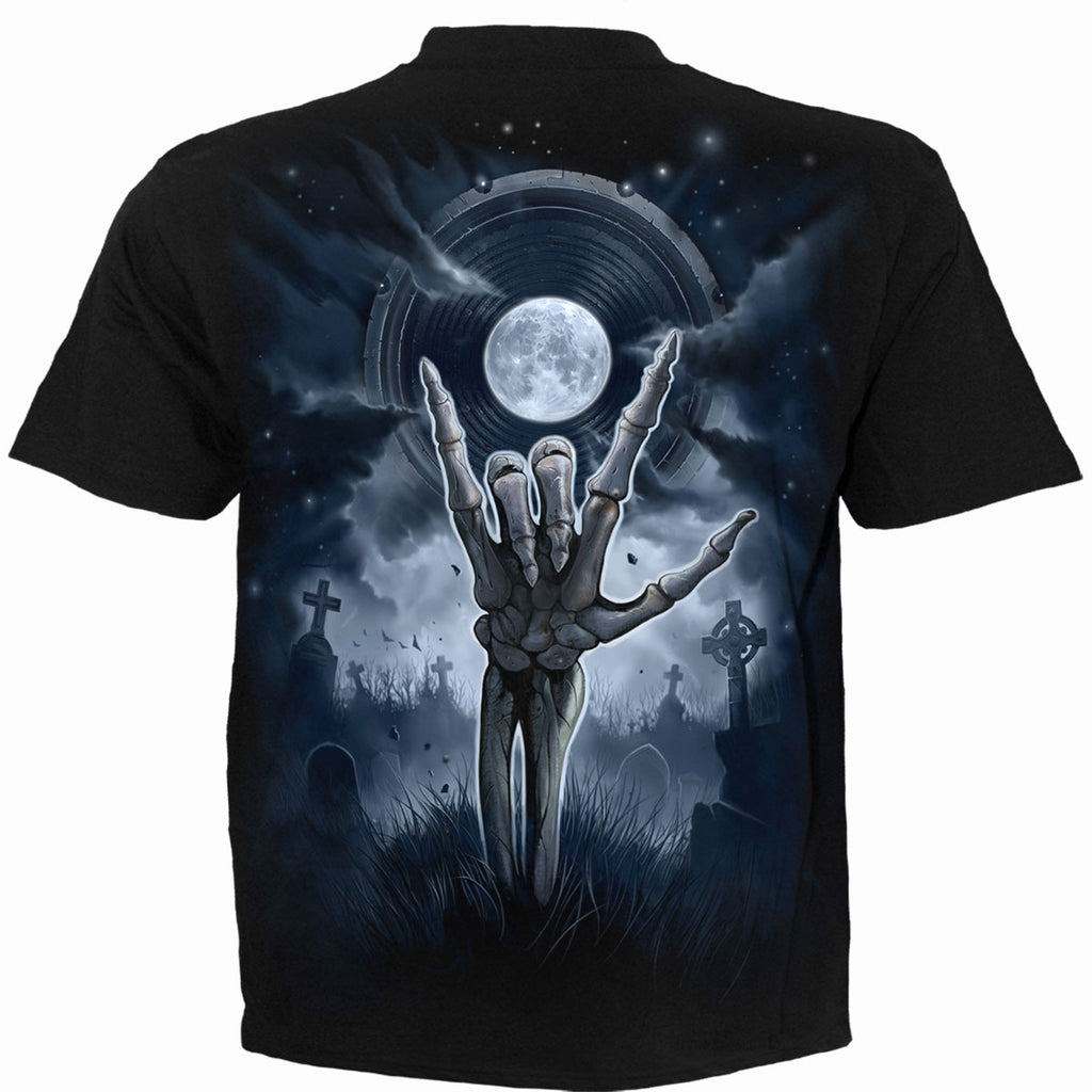 Spiral Unisex T-Shirt: Grim Rocker (Black) (Back Print)