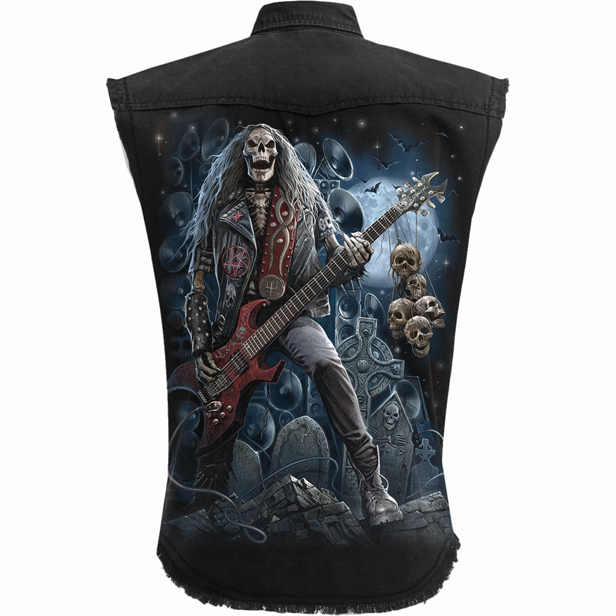 Spiral Unisex Worker Shirt: Grim Rocker (Black) (Back Print)
