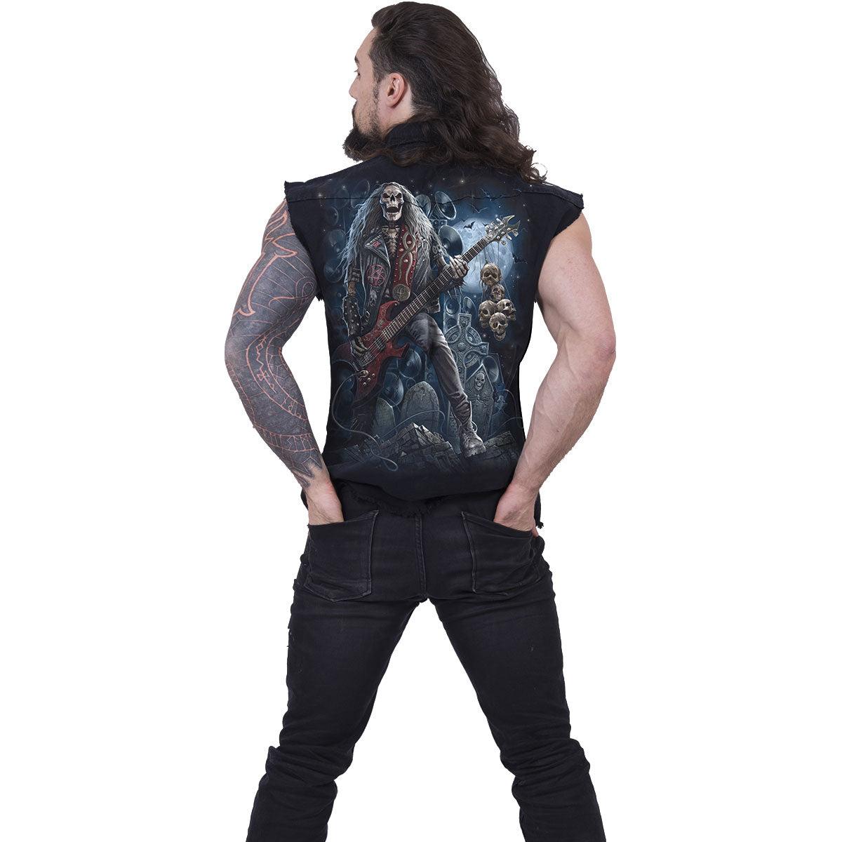 Spiral Unisex Worker Shirt: Grim Rocker (Black) (Back Print)