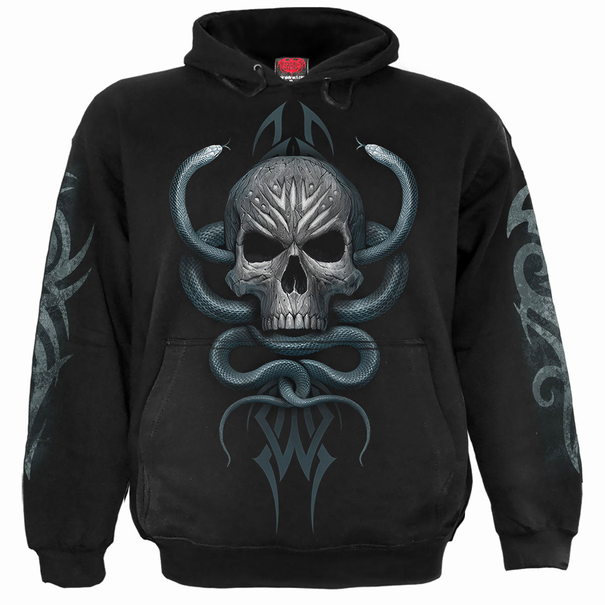 Spiral Unisex Pullover Hoodie: Stone Gaze (Black) (Back & Sleeve Print)