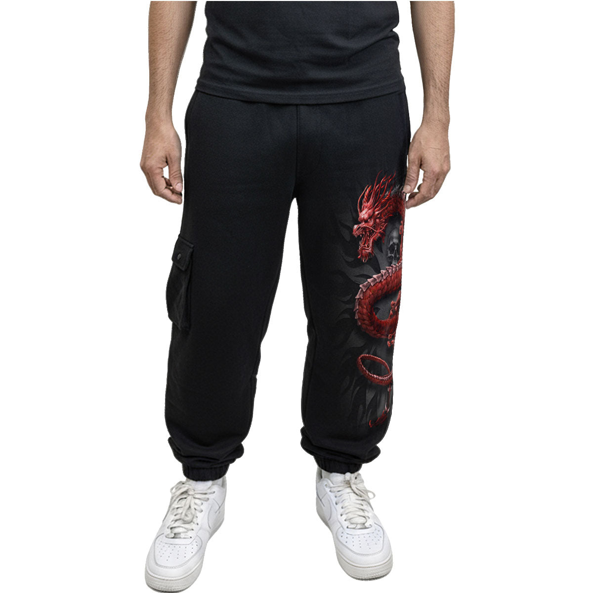 Spiral Unisex Cargo Joggers: Oriental Dragon (Black)