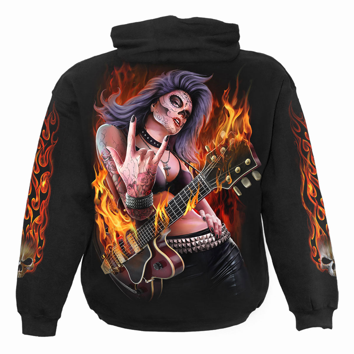 Spiral Unisex Pullover Hoodie: Rocking The Dead (Black) (Back & Sleeve Print)
