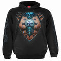 Spiral Unisex Pullover Hoodie: Cyber Skin (Black) (Back & Sleeve Print)