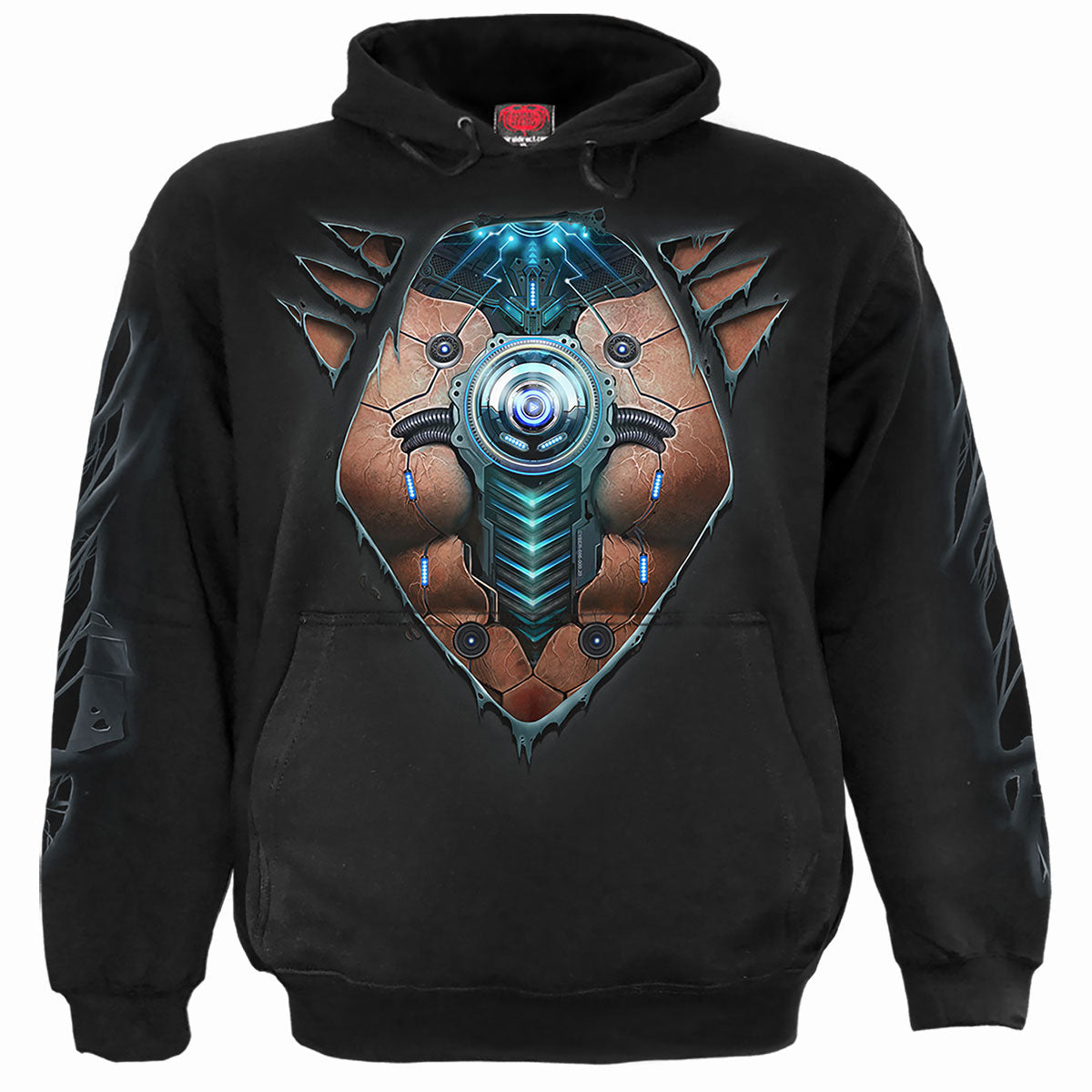 Spiral Unisex Pullover Hoodie: Cyber Skin (Black) (Back & Sleeve Print)
