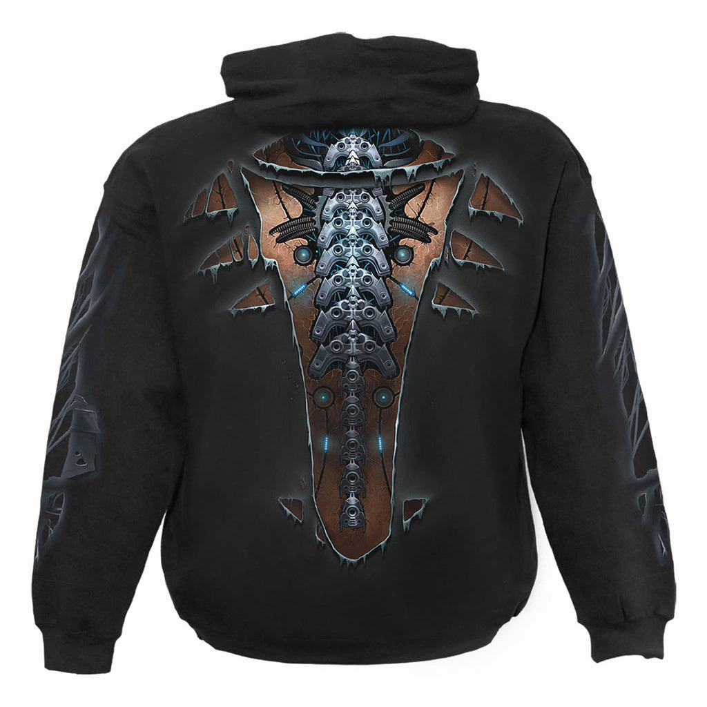 Spiral Unisex Pullover Hoodie: Cyber Skin (Black) (Back & Sleeve Print)