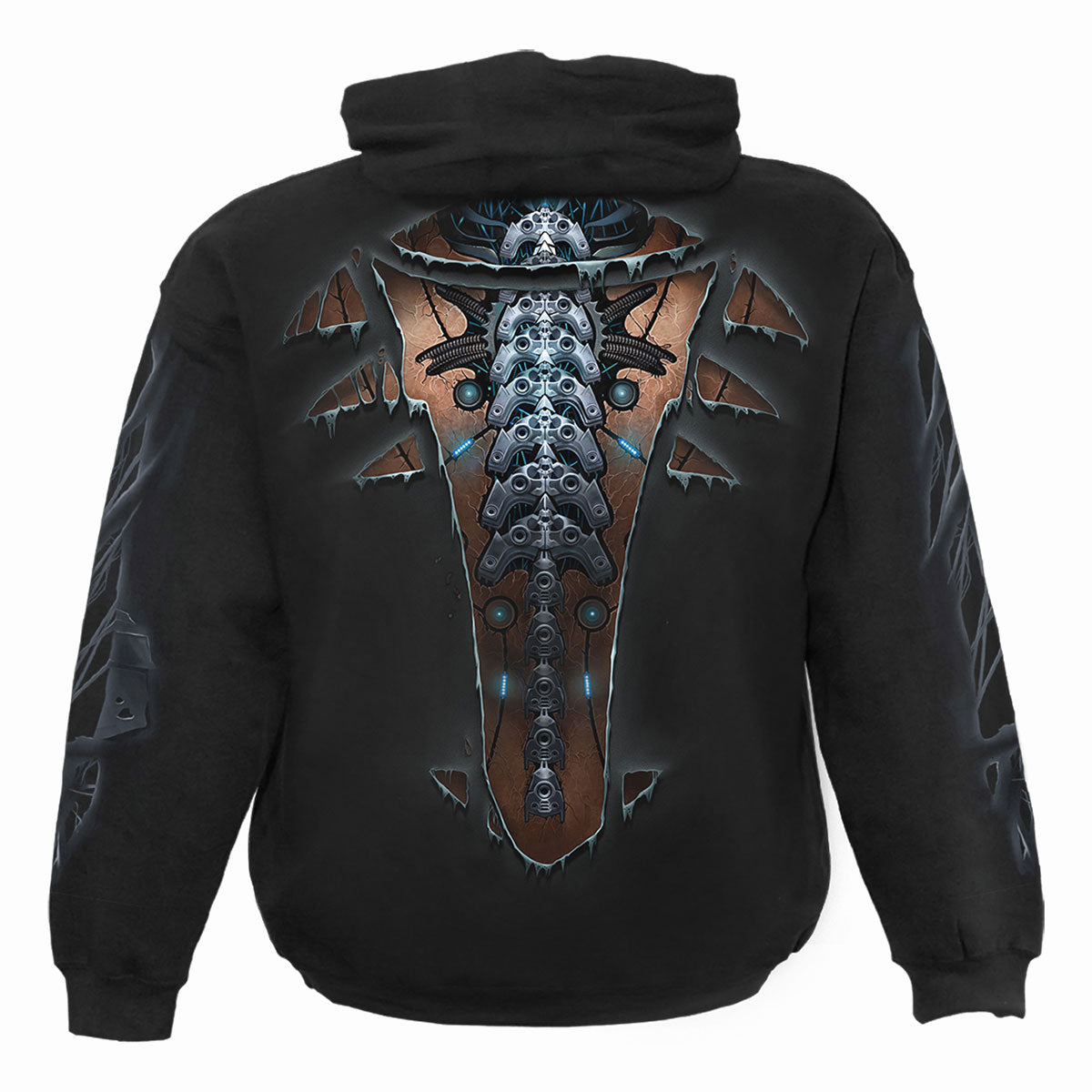Spiral Unisex Pullover Hoodie: Cyber Skin (Black) (Back & Sleeve Print)