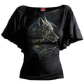 Spiral Ladies Latin Boatneck Top: Celtic Wolf (Black)