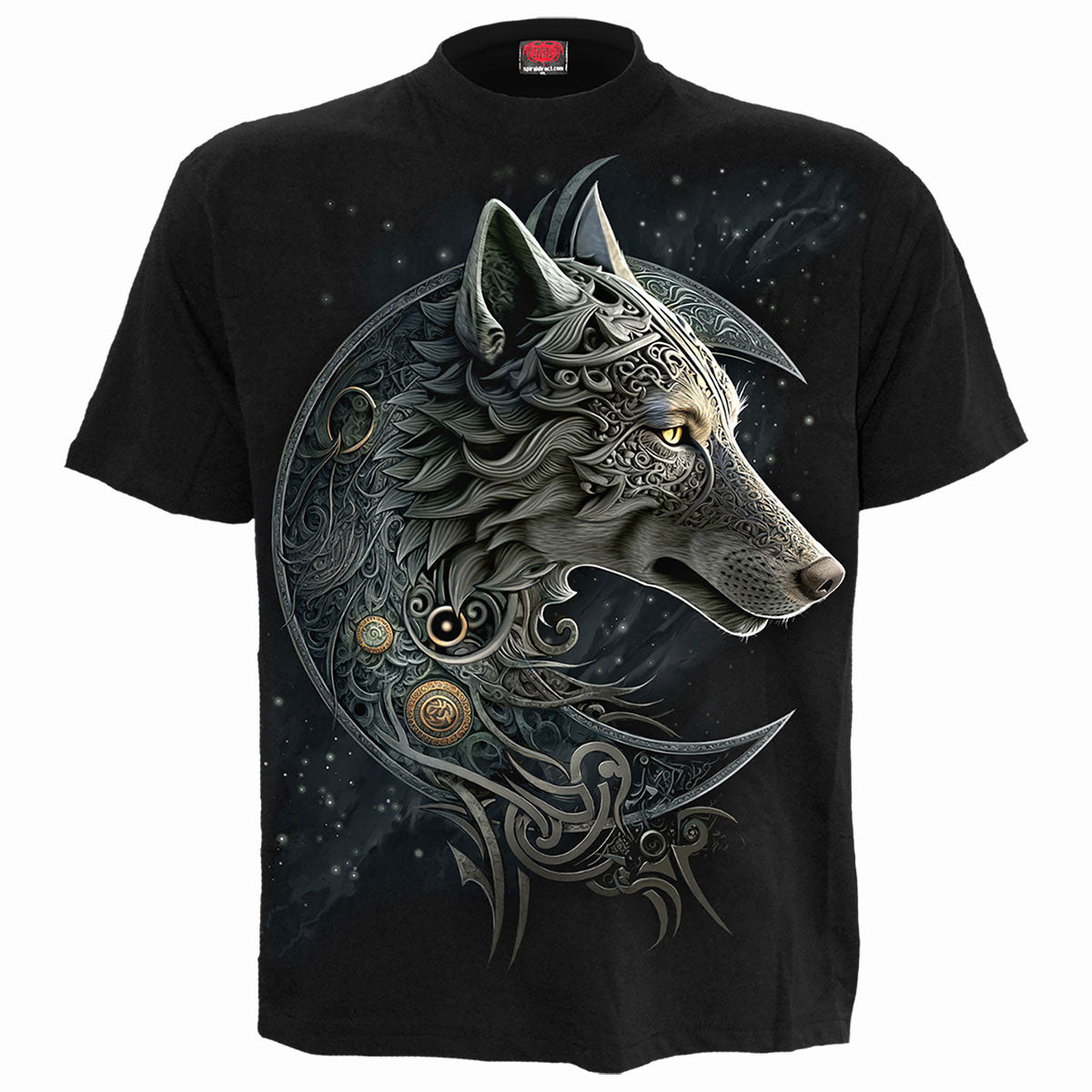 Spiral Unisex T-Shirt: Celtic Wolf (Black) (Back Print)
