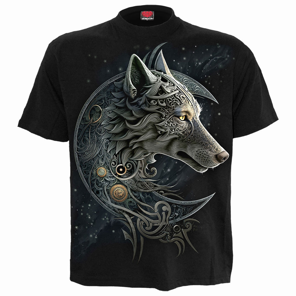 Spiral Unisex T-Shirt: Celtic Wolf (Black) (Back Print)