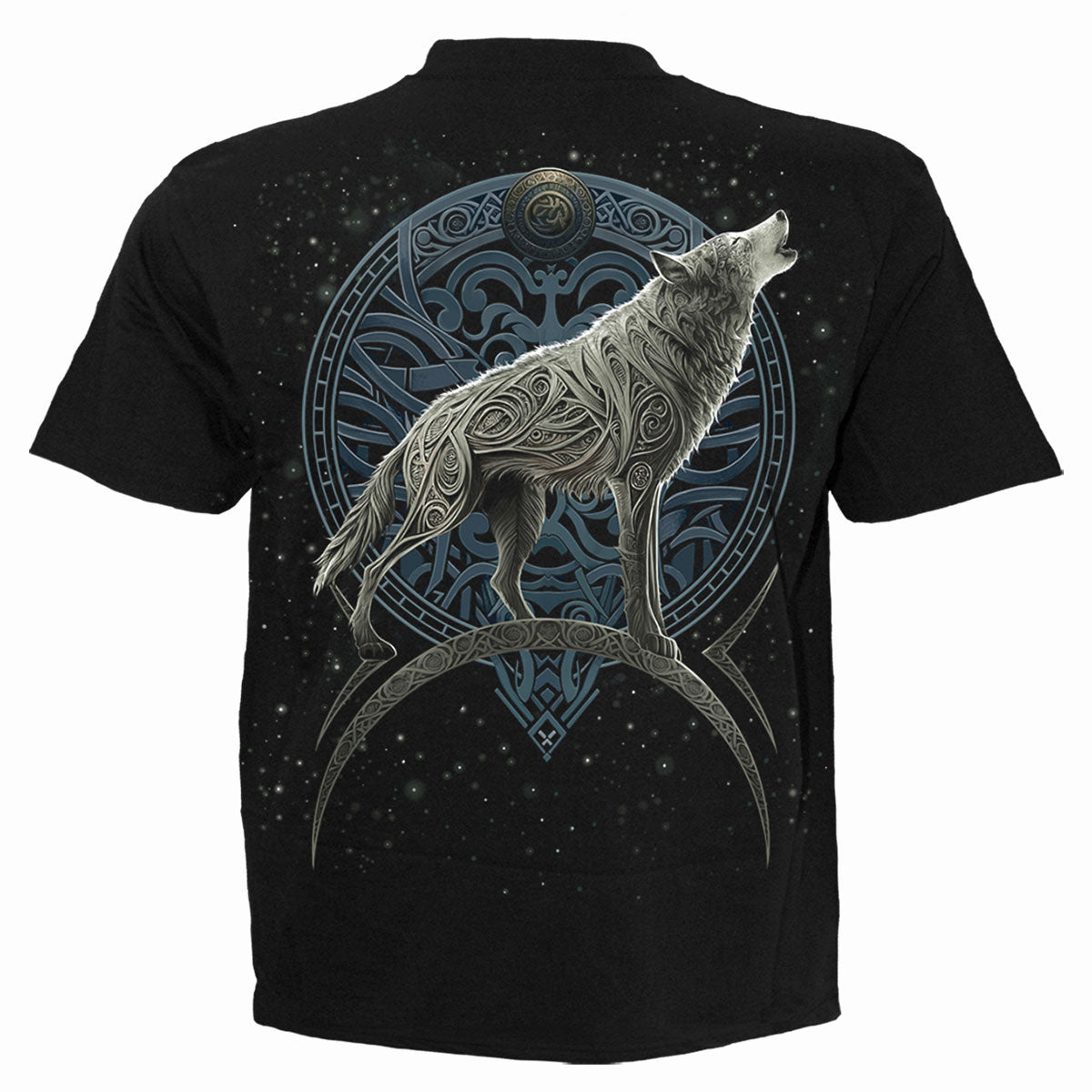 Spiral Unisex T-Shirt: Celtic Wolf (Black) (Back Print)