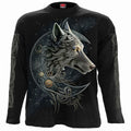 Spiral Unisex Long Sleeve T-Shirt: Celtic Wolf (Black) (Back & Sleeve Print)