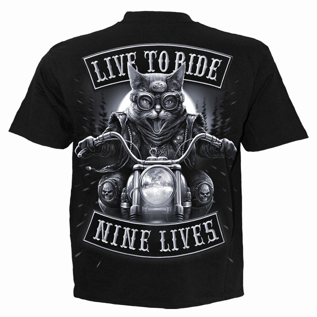 Spiral Unisex T-Shirt: Nine Lives (Black) (Back Print)