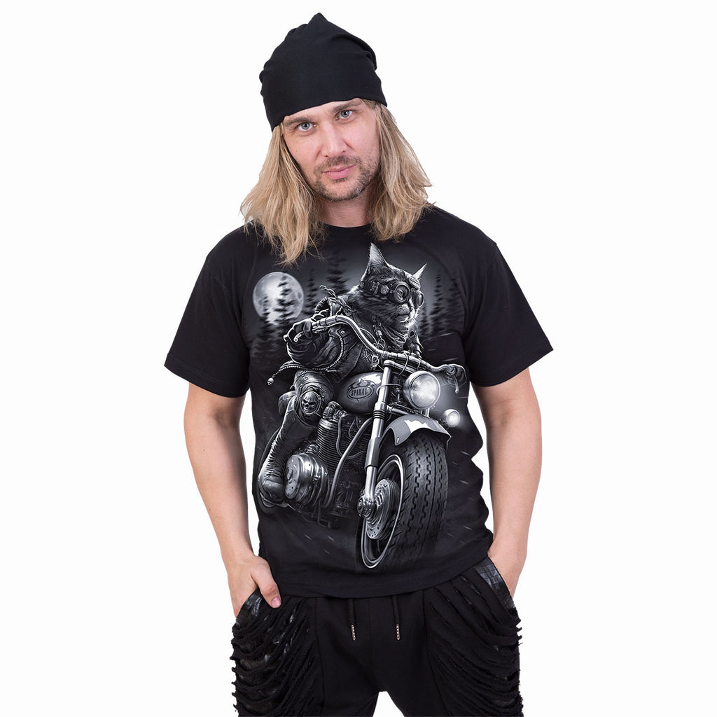 Spiral Unisex T-Shirt: Nine Lives (Black) (Back Print)