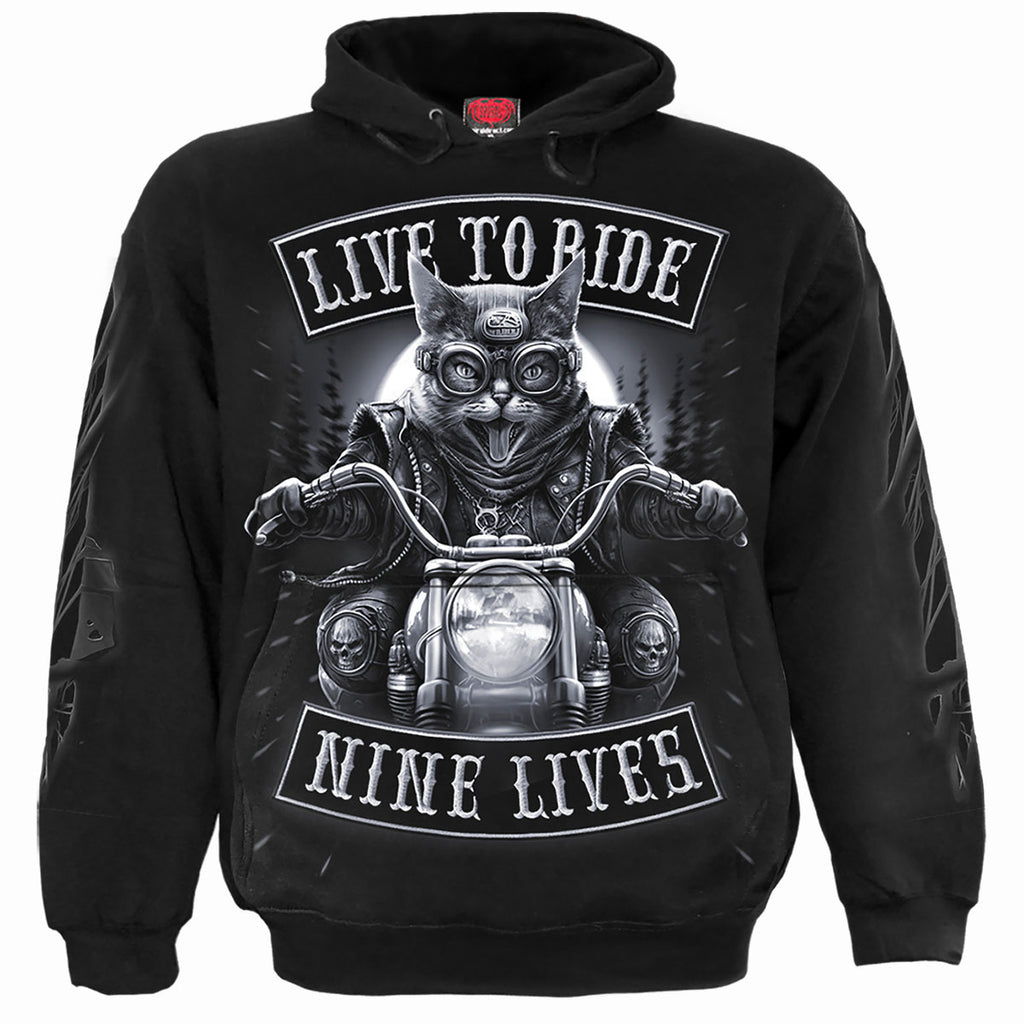 Spiral Unisex Pullover Hoodie: Nine Lives (Black) (Back & Sleeve Print)