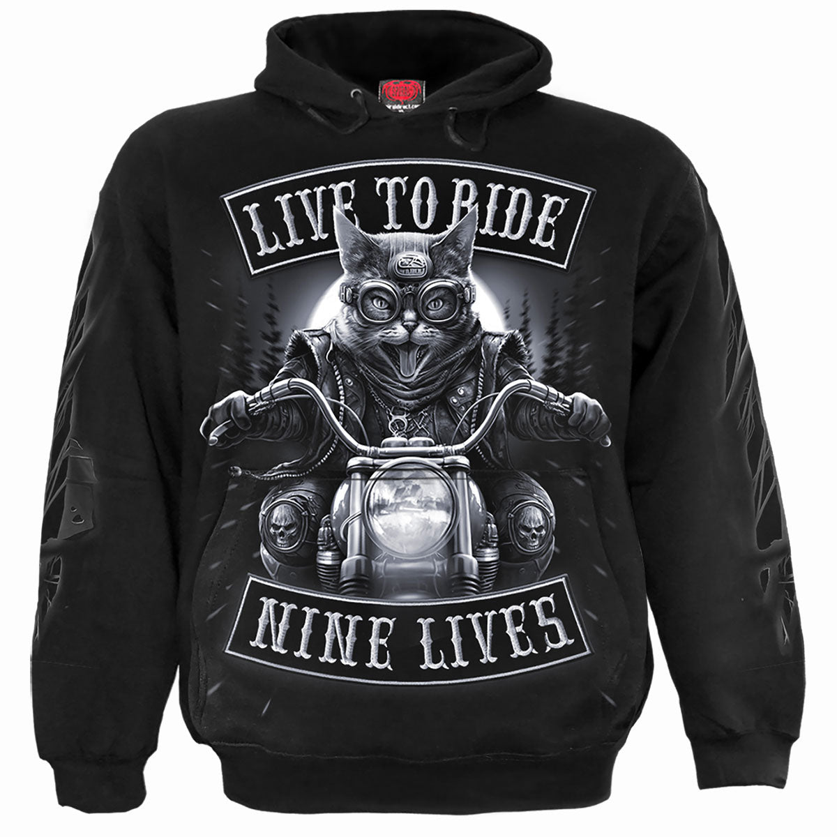 Spiral Unisex Pullover Hoodie: Nine Lives (Black) (Back & Sleeve Print)