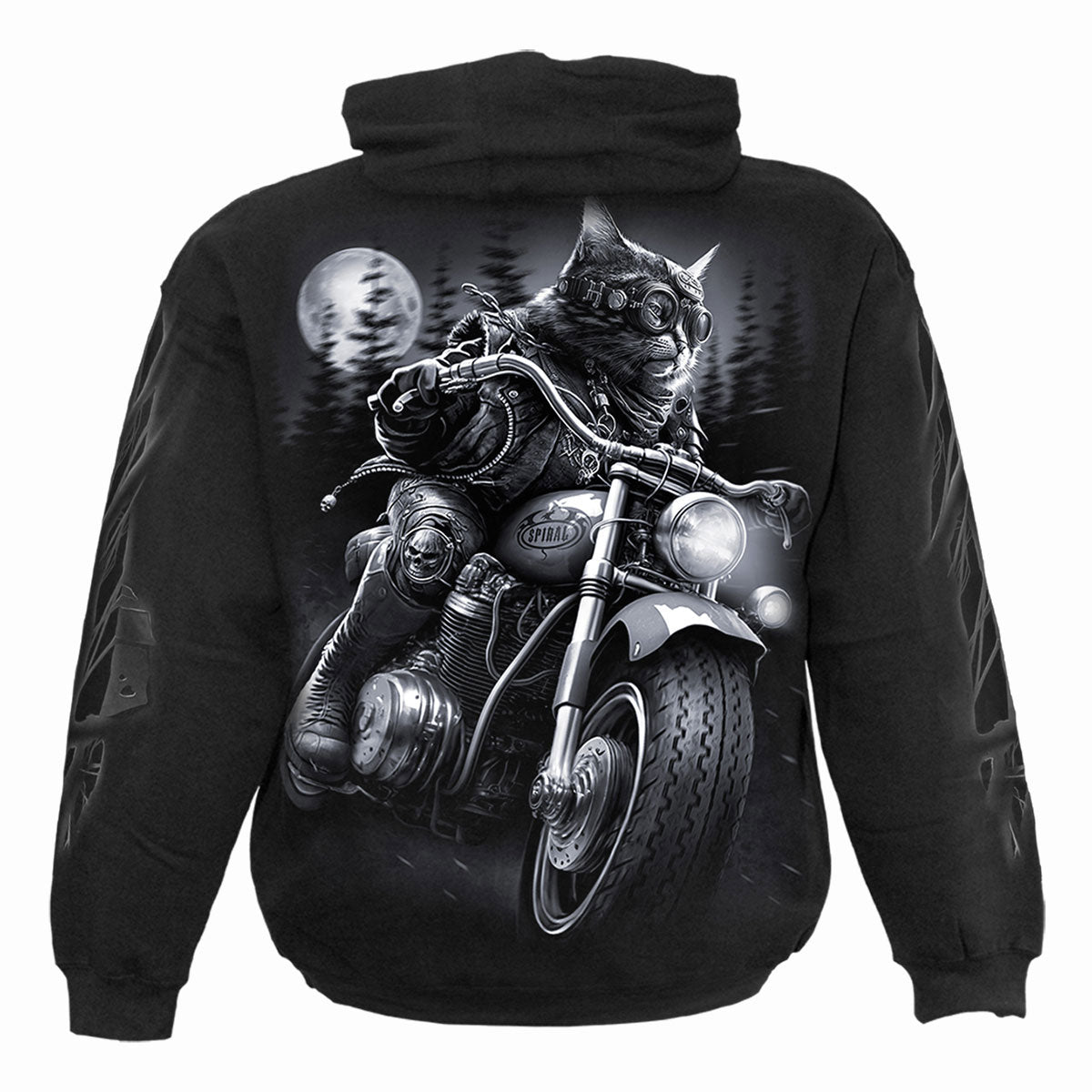 Spiral Unisex Pullover Hoodie: Nine Lives (Black) (Back & Sleeve Print)