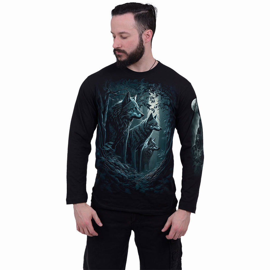 Spiral Unisex Long Sleeve T-Shirt: Forest Guardians (Black) (Back Print)