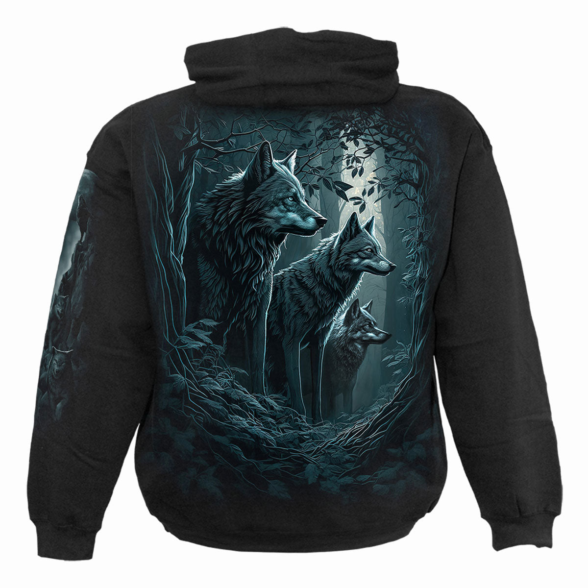 Spiral Unisex Pullover Hoodie: Forest Guardians (Black) (Back & Sleeve Print)
