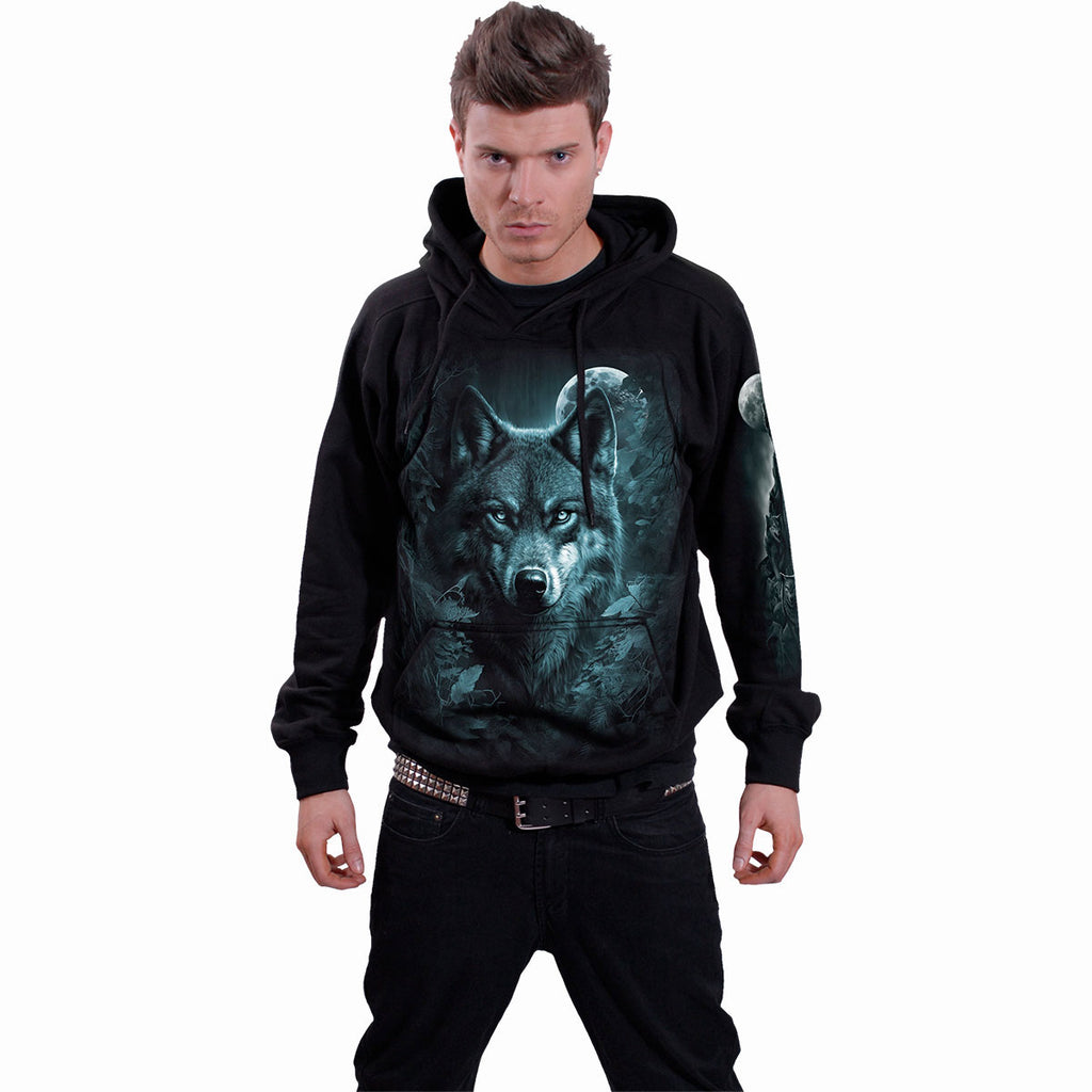 Spiral Unisex Pullover Hoodie: Forest Guardians (Black) (Back & Sleeve Print)