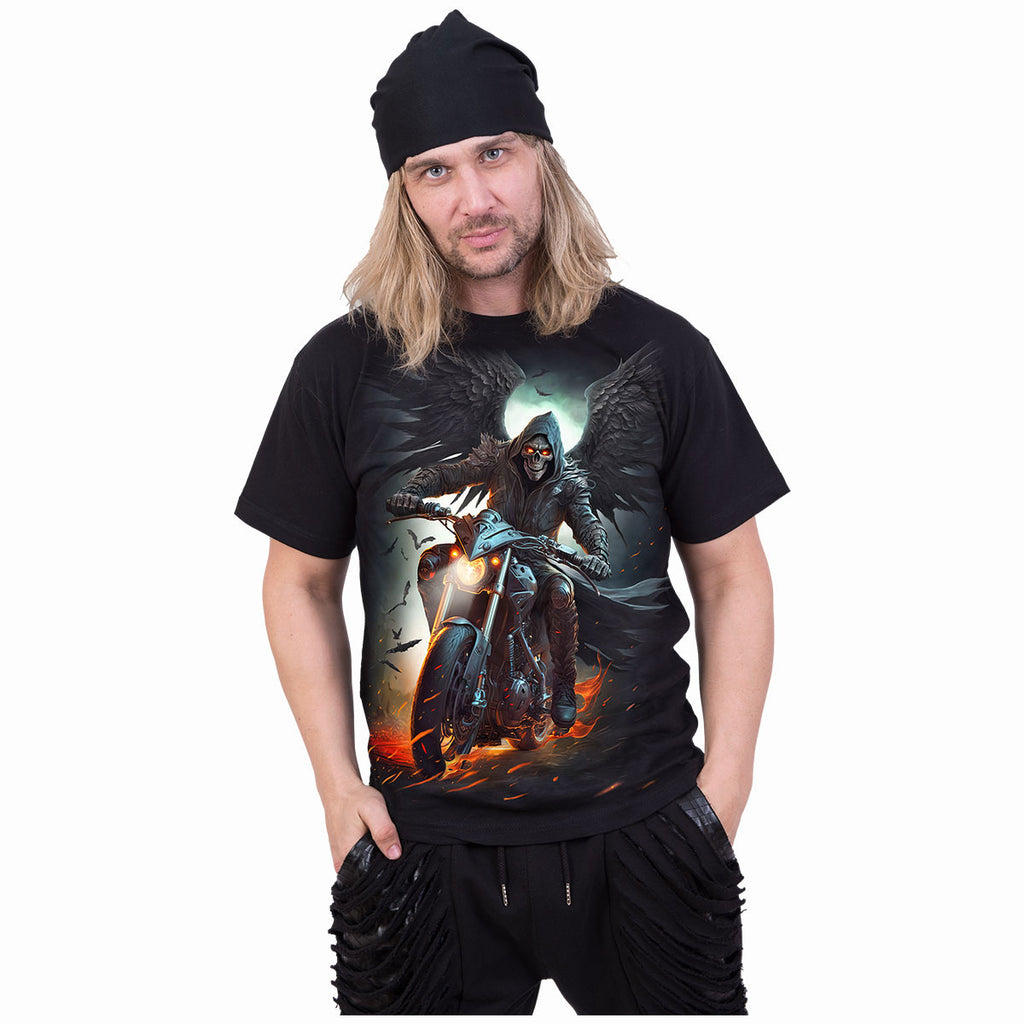 Spiral Unisex T-Shirt: Night Rider (Black) (Back Print)