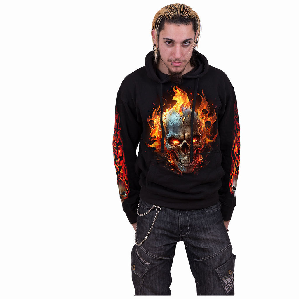 Spiral Unisex Pullover Hoodie: Night Rider (Black) (Back & Sleeve Print)