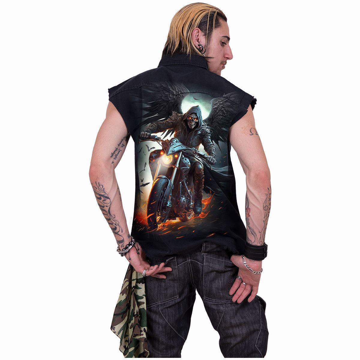 Spiral Unisex Worker Shirt: Night Rider (Black) (Back Print)