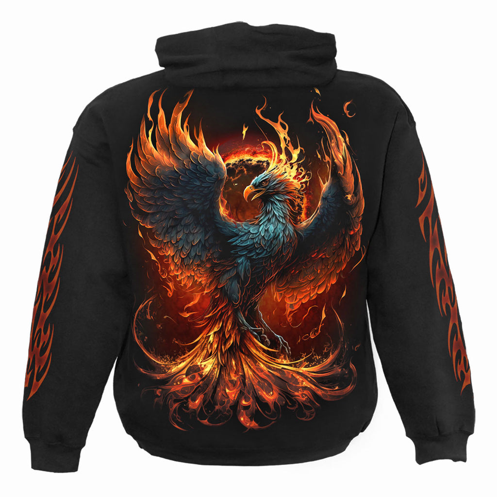 Spiral Unisex Pullover Hoodie: Ashes Reborn (Black) (Back & Sleeve Print)