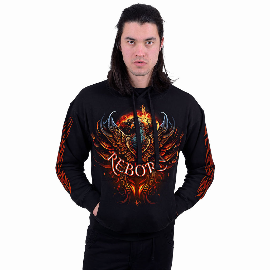 Spiral Unisex Pullover Hoodie: Ashes Reborn (Black) (Back & Sleeve Print)