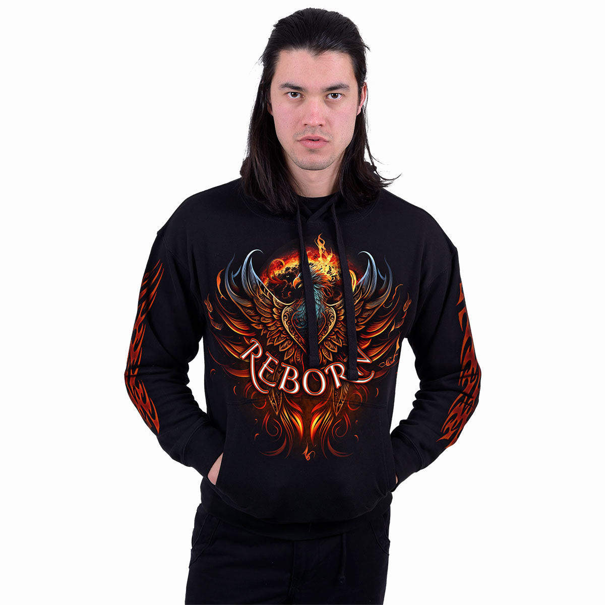 Spiral Unisex Pullover Hoodie: Ashes Reborn (Black) (Back & Sleeve Print)
