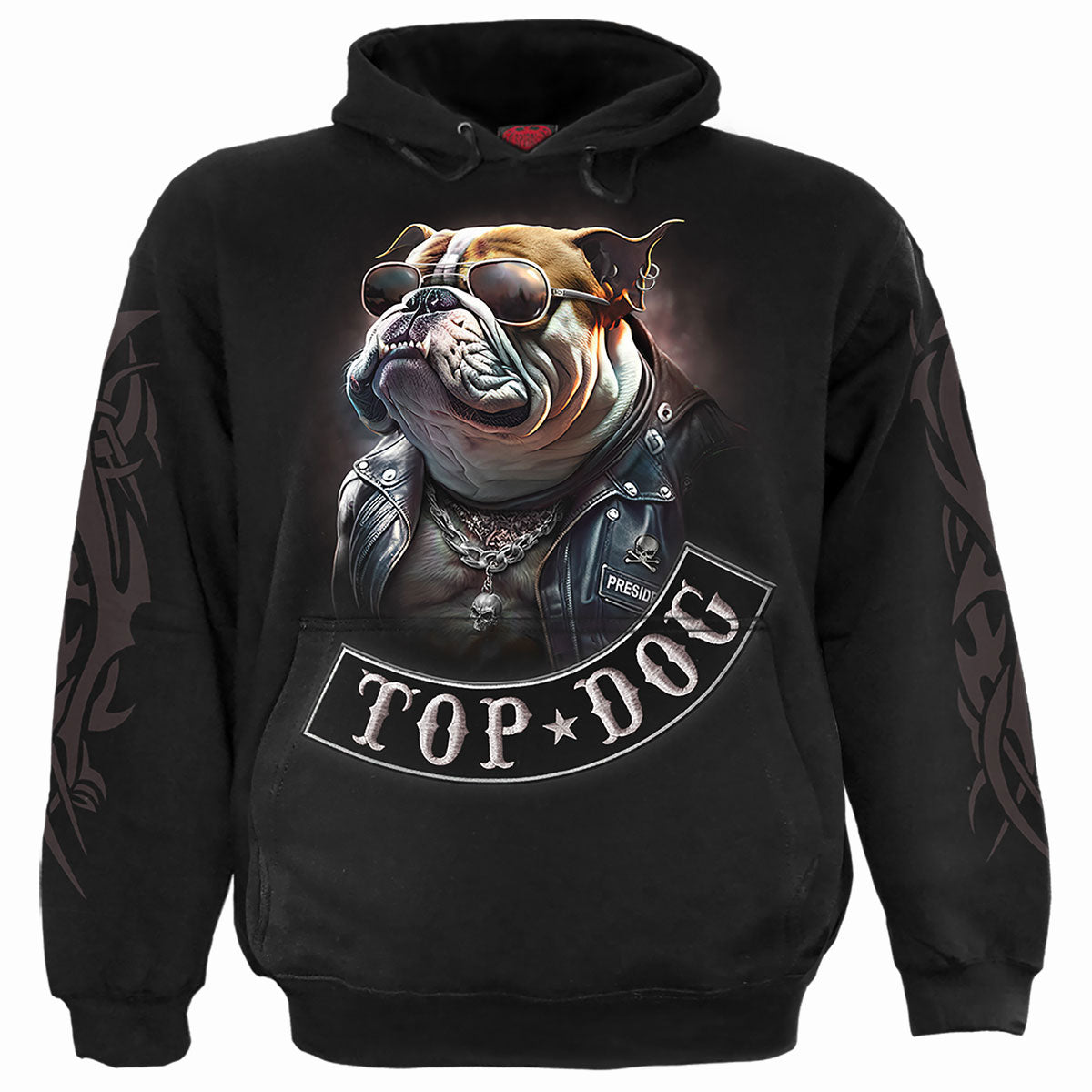 Spiral Unisex Pullover Hoodie: Top Dog (Black) (Back & Sleeve Print)