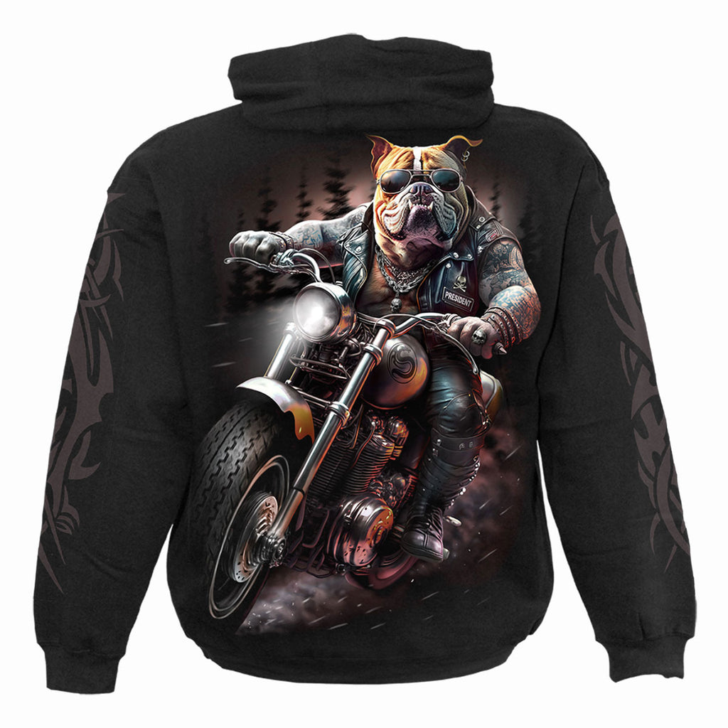 Spiral Unisex Pullover Hoodie: Top Dog (Black) (Back & Sleeve Print)