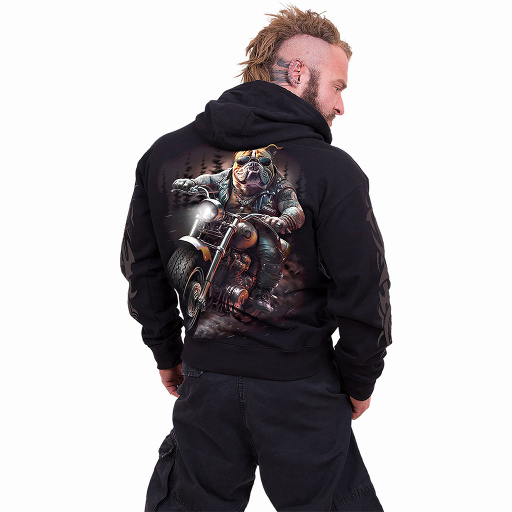 Spiral Unisex Pullover Hoodie: Top Dog (Black) (Back & Sleeve Print)