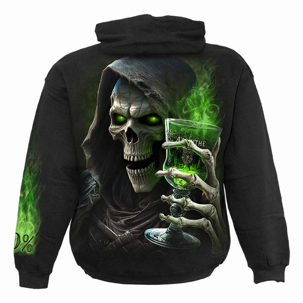 Spiral Unisex Pullover Hoodie: The Green Fairy (Black) (Back & Sleeve Print)
