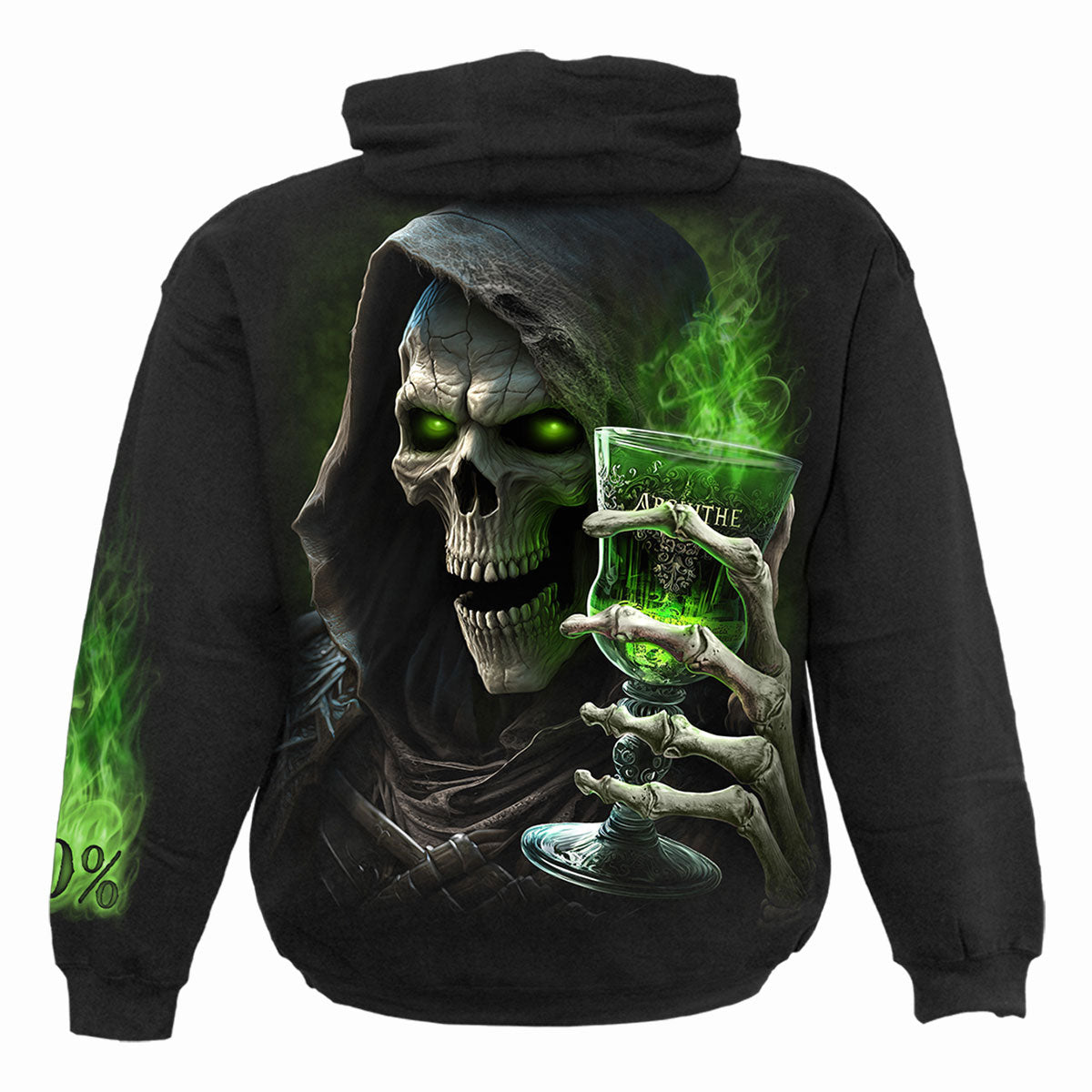Spiral Unisex Pullover Hoodie: The Green Fairy (Black) (Back & Sleeve Print)