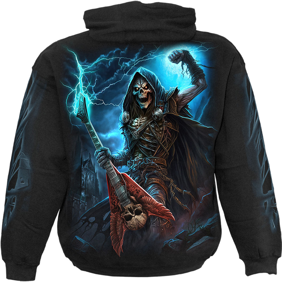 Spiral Unisex Pullover Hoodie: Dead Metal (Black) (Back & Sleeve Print)