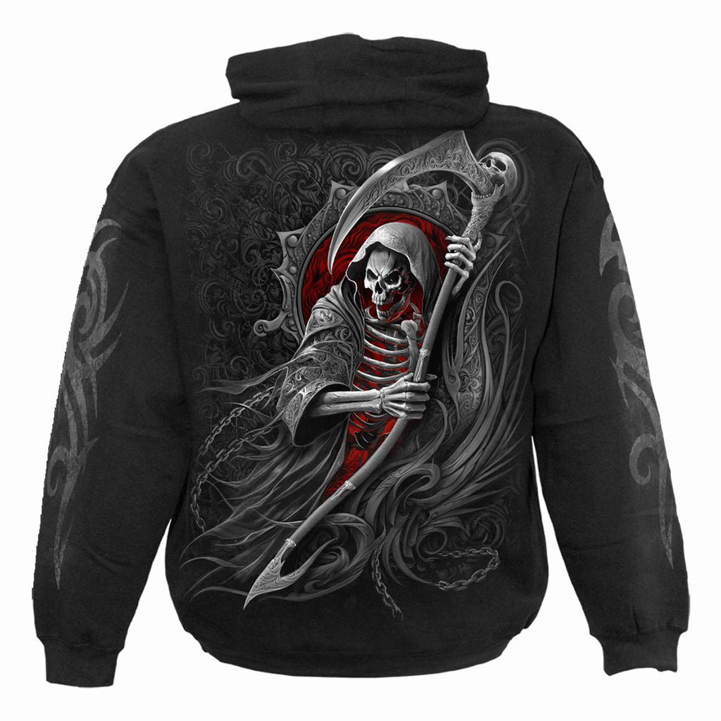 Spiral Unisex Pullover Hoodie: Reaper's Portal (Black) (Back & Sleeve Print)
