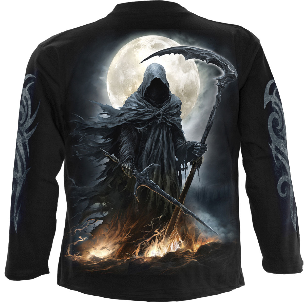 Spiral Unisex Long Sleeve T-Shirt: Shadow Rider (Black) (Back & Sleeve Print)