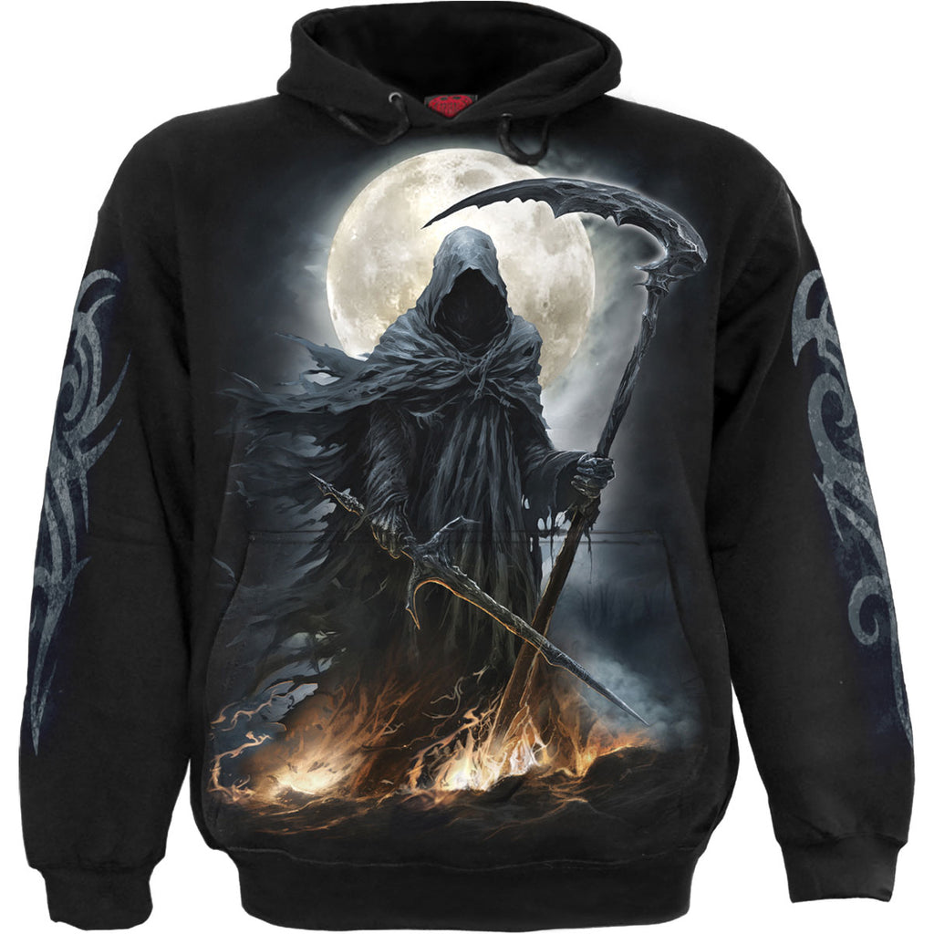 Spiral Unisex Pullover Hoodie: Shadow Rider (Black) (Back & Sleeve Print)
