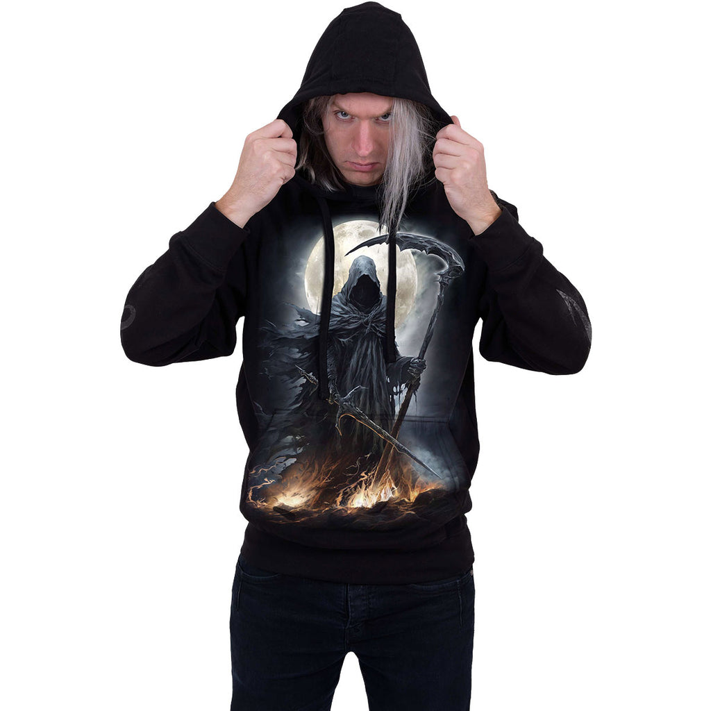 Spiral Unisex Pullover Hoodie: Shadow Rider (Black) (Back & Sleeve Print)