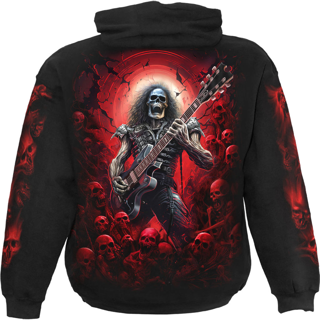 Spiral Unisex Pullover Hoodie: Tomb Of Rock (Black) (Back & Sleeve Print)