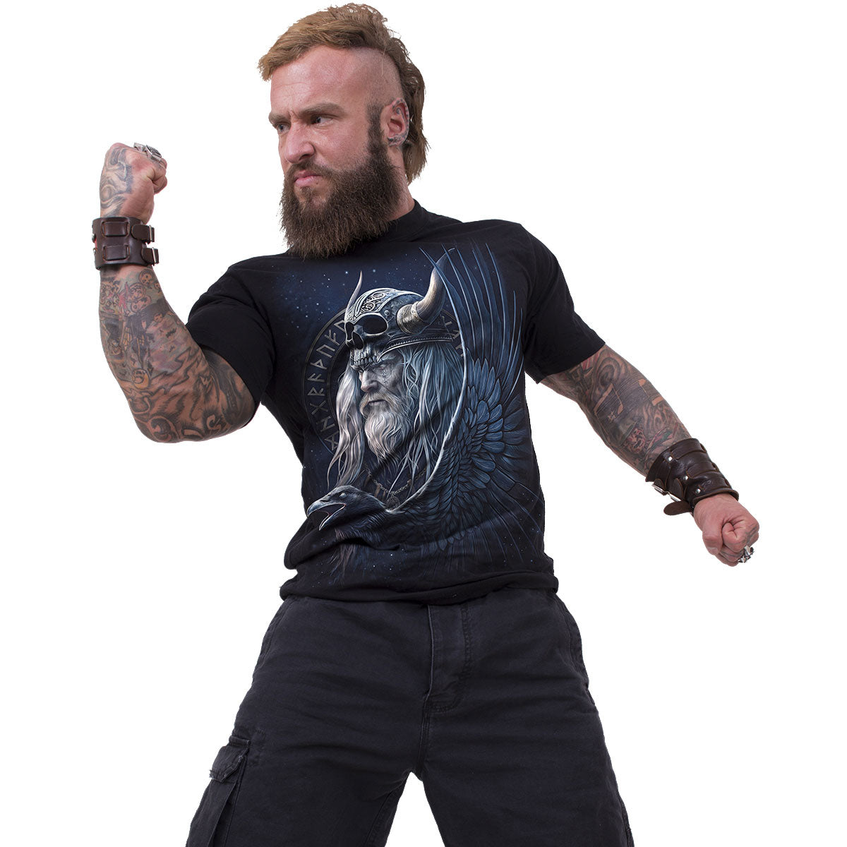 Spiral Unisex T-Shirt: Odin's Warrior (Black) (Back Print)