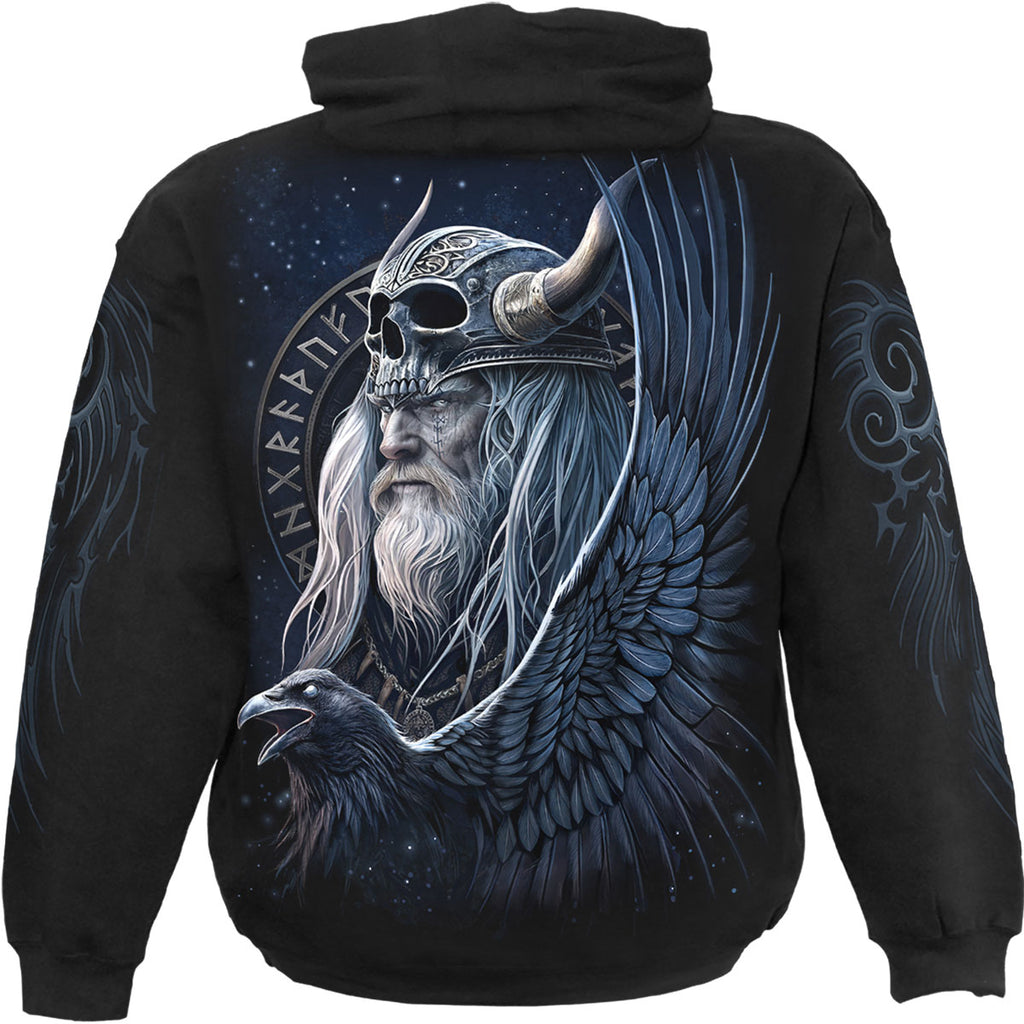 Spiral Unisex Pullover Hoodie: Odin's Warrior (Black) (Back & Sleeve Print)