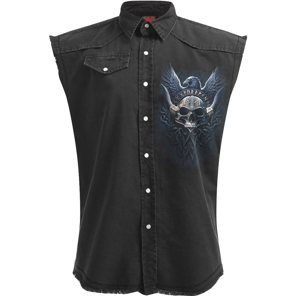 Spiral Unisex Worker Shirt: Odin's Warrior (Black) (Back Print)