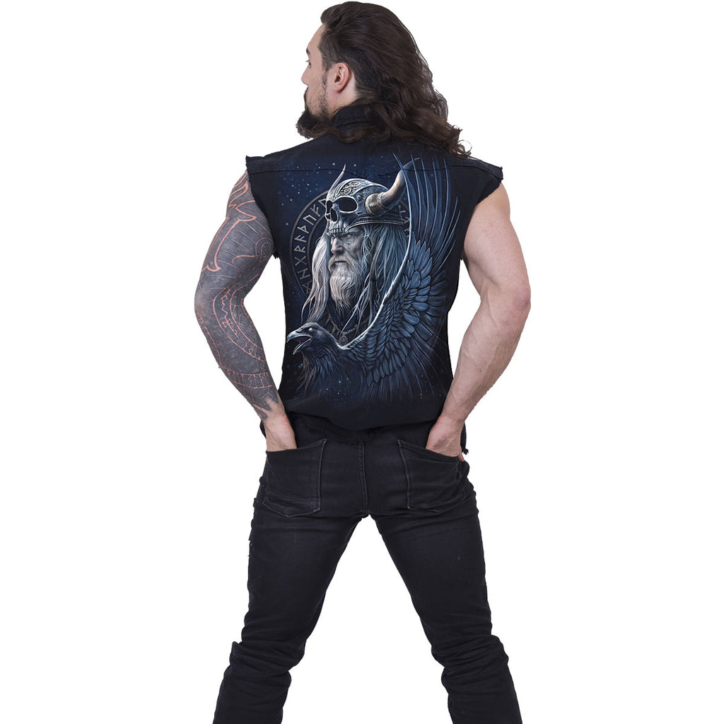 Spiral Unisex Worker Shirt: Odin's Warrior (Black) (Back Print)